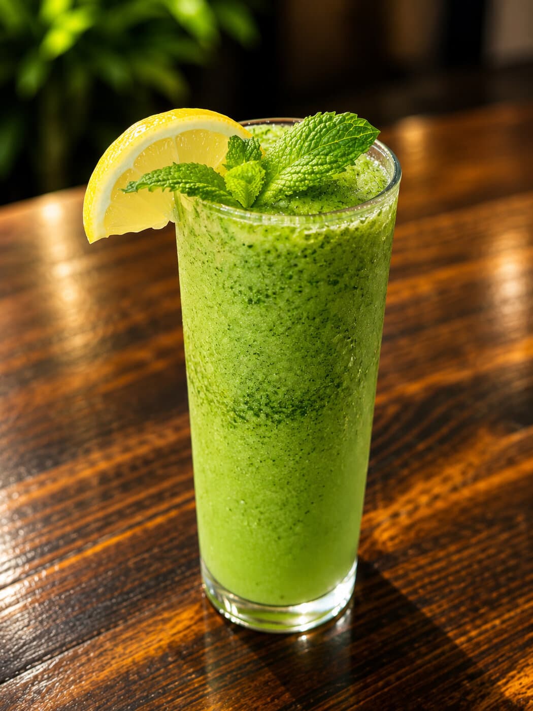 Mint lemonade smoothie with lemon and fresh mint at Mediterra Houston