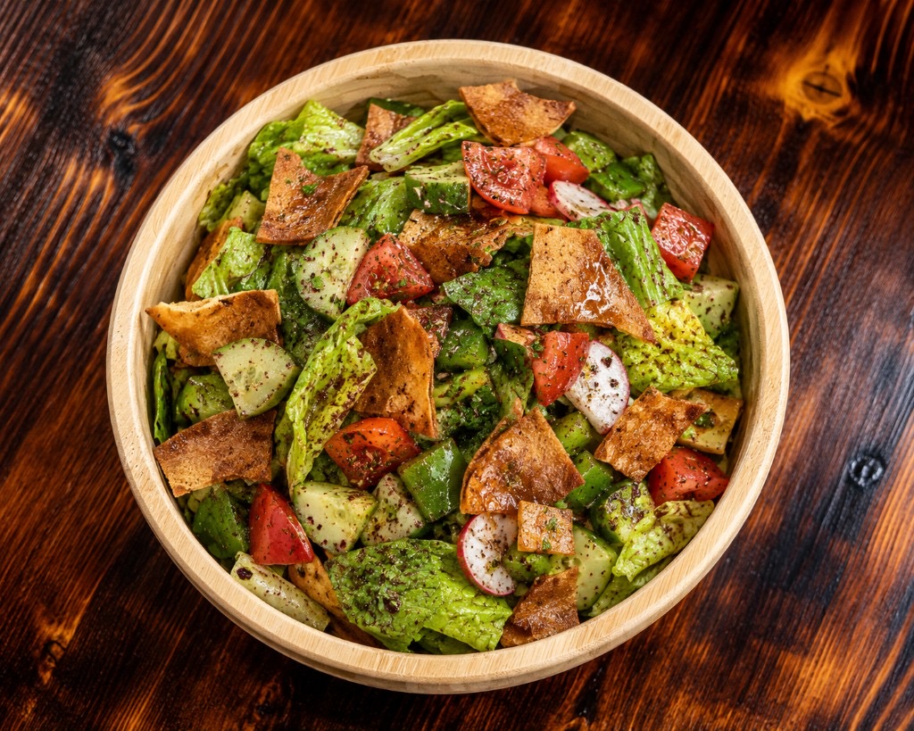 Fresh fattoush salad with crispy pita at Mediterra Houston